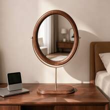1pc Vintage Solid Wood Desktop Makeup Mirror, Chinese Style Rotating Standing Vanity Mirror For Bedroom And Home, Suitable For Multiple Scenes - Multicolor - View 1