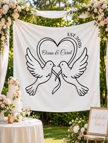 客製化婚禮橫幅「Love Birds」主題，適合情侶派對與婚前慶祝懸掛背景布 - 彩色 - 查看 5