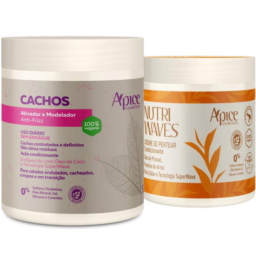 Kit Apice Cachos Nutritivo Ativador Modelador 500g Nutri Waves Creme de Pentear 500g - Kit Apice Cachos Nutritivo Ativador Modelador 500g Nutri Waves Creme de Pentear 500g - Visão 1