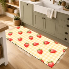 1pc, Home Decor, Strawberry Plaid Pattern Printed Floor Mat, Diatomaceous Earth Kitchen Rug, Kitchen Mat, Floor Mat, Easy To Clean, Printed Rectangular, Suitable For Living Room, Bedroom, Hallway, Bathroom, Laundry Room - Polyester Carpet, Suitable For Indoor And Outdoor Home Decor - Multicolor - View 18