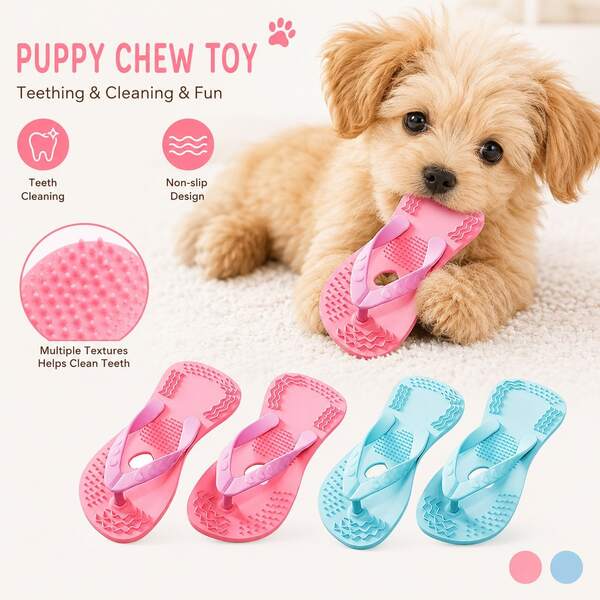 2件組可愛涼鞋造型狗狗咬咬玩具，幼犬互動磨牙與牙齒清潔玩具，耐用抗咬寵物玩具，適合小型與中型犬
