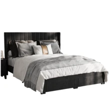 Beaully Queen/Full/King Size Velvet Upholstered Platform Bed Frame With Wingback Headboard & 2 Underbed Storage Drawers, Wooden Slat Support, No Box Spring Required, Easy Assembly Bedroom Bed Base - King Black - View 1