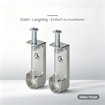 Staffe metalliche per armadio (set da 2) – montaggio a soffitto, adatte per aste appendiabiti e binari per armadi, viti di fissaggio M6 x 28 mm incluse.
