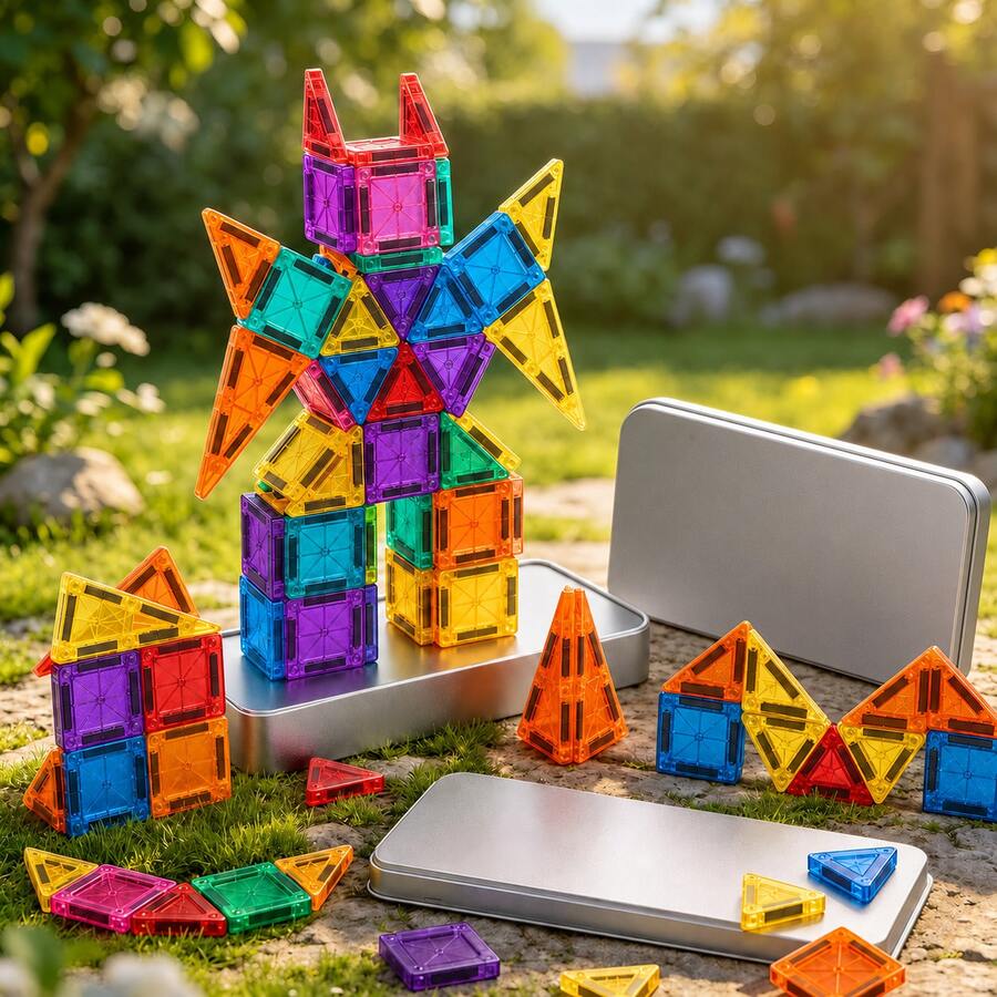 Magnetic Tile Mini Travel Set, Montessori Kindergarten Educational Sensory Toy, Suitable As Birthday Gift For Children 3 Years And Above - 彩色 - 查看 1