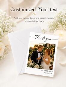 Tarjetas de agradecimiento personalizadas con foto de pareja y sobres, tarjetas de felicitación con nombre y fecha de recién casados personalizados, sube tu foto de boda romántica al atardecer, tarjetas de agradecimiento, tarjetas de regalo de boda, tarjetas de agradecimiento a los invitados, tarjetas de invitación de estilo floral blanco minimalista premium, adecuadas para boda, fiesta, aniversario, regalo, decoración - Multicolor - Ver 3