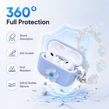 Cute Light Blue Cherry Blossom Bluetooth Earphone Case Compatible With AirPods Pro 2 Protective Cover With Blue Beaded Lanyard - Baby Blue - View 3