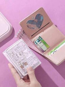 XD Sweet Cartoon Rabbit & Bear Pattern Children's Bi-Fold Wallet, Soft Pink & White Color Scheme, Made Of High-Quality Synthetic Leather, Smooth & Delicate Surface, Decorated With Exquisite Floral Pattern, Gold Snap Closure, Multiple Independent Card Slots, Detachable Fluffy Fur Chain (No Pendant), Fashionable ID Card Holder, Cute Accessory, Suitable For Kids - Multicolor - View 5