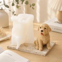 黃金獵犬幼犬矽膠蠟燭模具 DIY 狗狗蠟燭模具，適用於大豆蠟香氛蠟燭製作、樹脂、石膏、肥皂模具，居家裝飾禮品 - Golden - 查看 7
