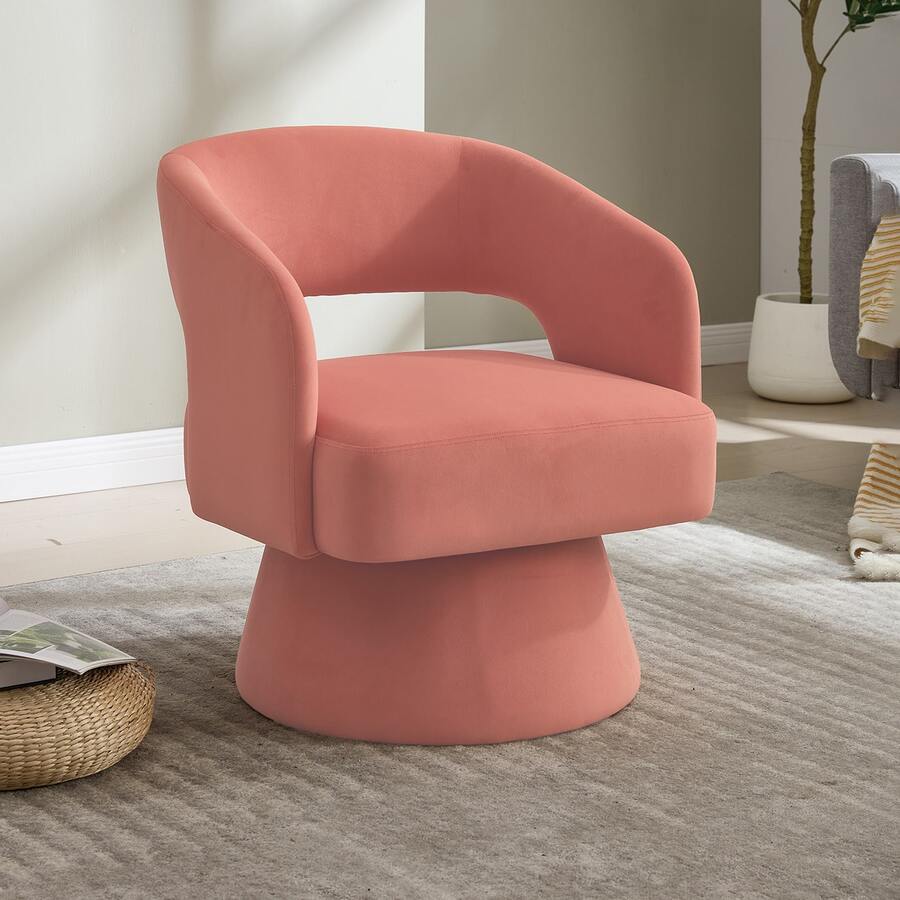 360-degree rotating single sofa chair, makeup dressing chair, shoe-changing bench, living room leisure backrest armchair. - Pink - Übersicht 1