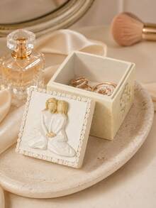 Cream White Friendship Jewelry Box, Vintage Girls Trinket Box With Lid, Cute Ring Earring Necklace Storage Case, Small Vanity Organizer, Coquette Room Decor, Dresser Table Decor, Best Friend Birthday Gift For Women Girls, Pearl Jewelry Holder - A - View 3