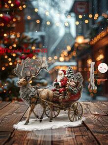 2D Flat Acrylic Santa Claus Reindeer Sleigh Desktop Sign, Vintage Christmas Tabletop Decor, Suitable For Coffee Table, Side Cabinet, Office, Fireplace, Christmas Home Gift (Non-3D) - A - View 12