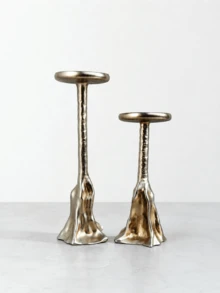 1pc/2pcs Vintage Silver Hammered Metal Candle Holder Set, Sculptural Candle Holders For Dining Table, Fireplace Mantel, Shelf And Home Decor Gift - A - View 13