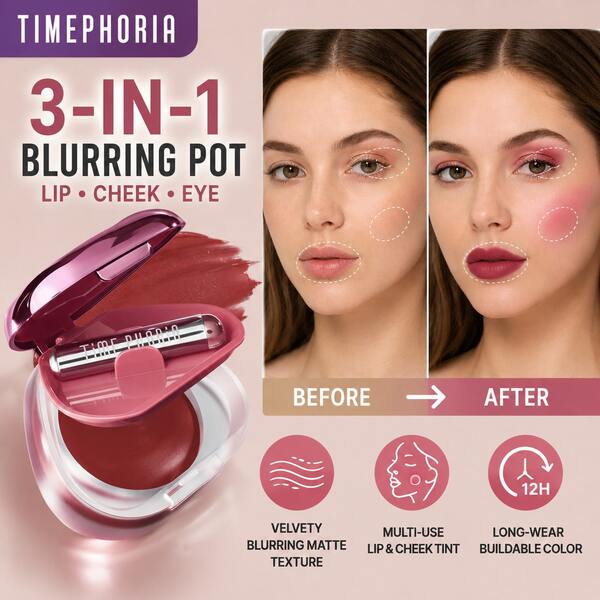 TIMEPHORIA ORBITA LIP AND CHEEK BLURRING POT | Lip & Cheek Tint With Soft Velvety Mud Texture, Blur Matte Finish Lipstick, Featherlight, Multi-Use Makeup, Buildable Color, Long-Wearing,012 Mars