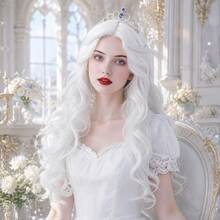 1pcPrincess Long Loose Wavy Full Wig, Elegant Fairy Chic Look, Wedding Cosplay Styling, Adjustable Cap Middle Part Costume Hair Wig - White - View 1