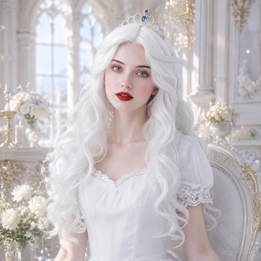 1pcPrincess Long Loose Wavy Full Wig, Elegant Fairy Chic Look, Wedding Cosplay Styling, Adjustable Cap Middle Part Costume Hair Wig - White - View 1