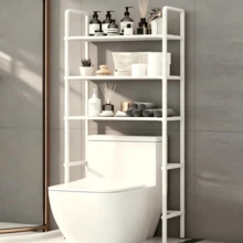 [Brand] 1 pieza Estante de almacenamiento para lavadora, organizador de 3 niveles para baño y lavandería, estilo INS, color blanco y negro, estante de almacenamiento ahorrador de espacio para alquiler - Multicolor - Ver 3