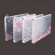 4pcs A4 Waterproof Cherry Blossom Style Zipper File Bags, 4 Styles, High-Quality PP Material, 3D A4 Storage File Bags, Suitable For Stationery, Office Supplies, Home Organization And Travel Storage - Back To School Season - A4 - View 2