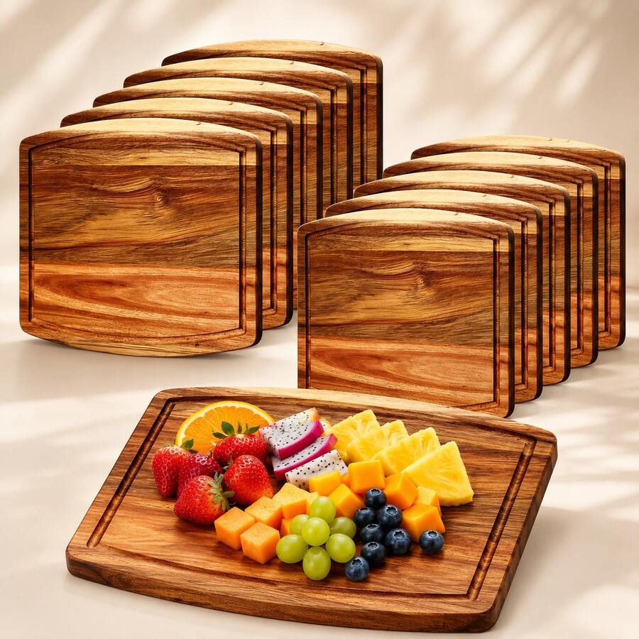 10Pcs Acacia Wood Cutting Boards Bulk For Laser Engraving, Wooden Dinner Plates With Juice Groove, Chopping & Charcuterie Board Trays For Cheese, Meat, Kitchen Serving, Housewarming Party & Christmas Gifts - View 1