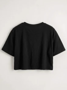 Y2K Girls' Fruit Party Orange & Farm Fresh Peaches Graphic Tee - Vibrant Short Sleeve Crop Top With  Design, Stretchy & Comfortable, Machine Washable - 黑色 - 查看 2