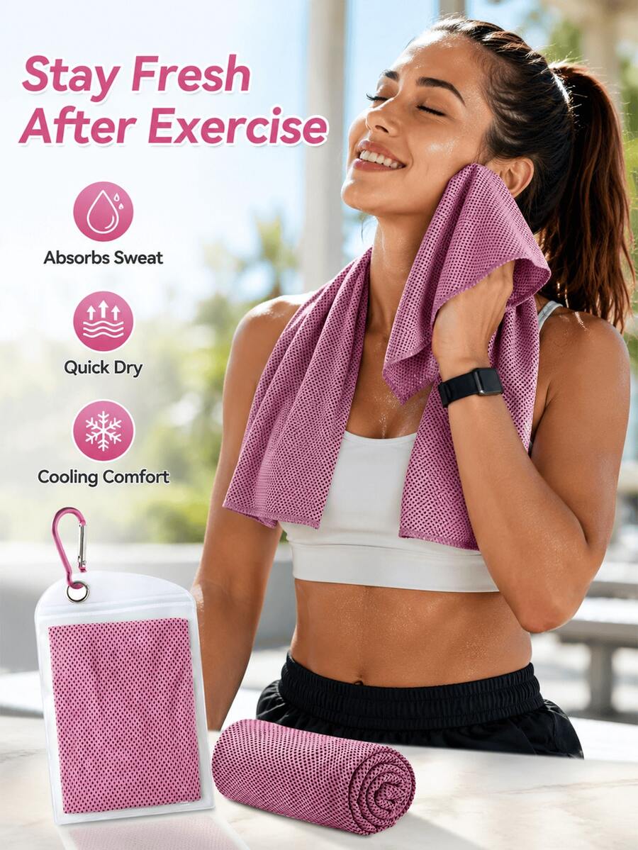 Minimalist Macaron Style Cooling Sports Towel, Portable And Foldable, Designed For Sports, Efficient Cooling, Breathable And Sweat-Absorbent, Includes Transparent Storage Bag, 30*100cm - Multicolor - View 1