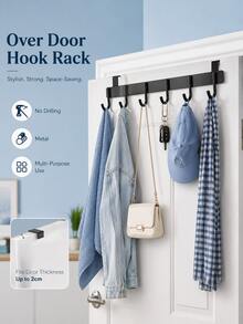 1pc Over-The-Door Hook Rack, Multi-Function Storage Hooks, 6 Hooks Over-The-Door Hook, For Hanging Clothes, Towels, Suitable For Bathroom, Kitchen Cabinet Doors, Max Thickness 2.2cm - Multicolor - View 6