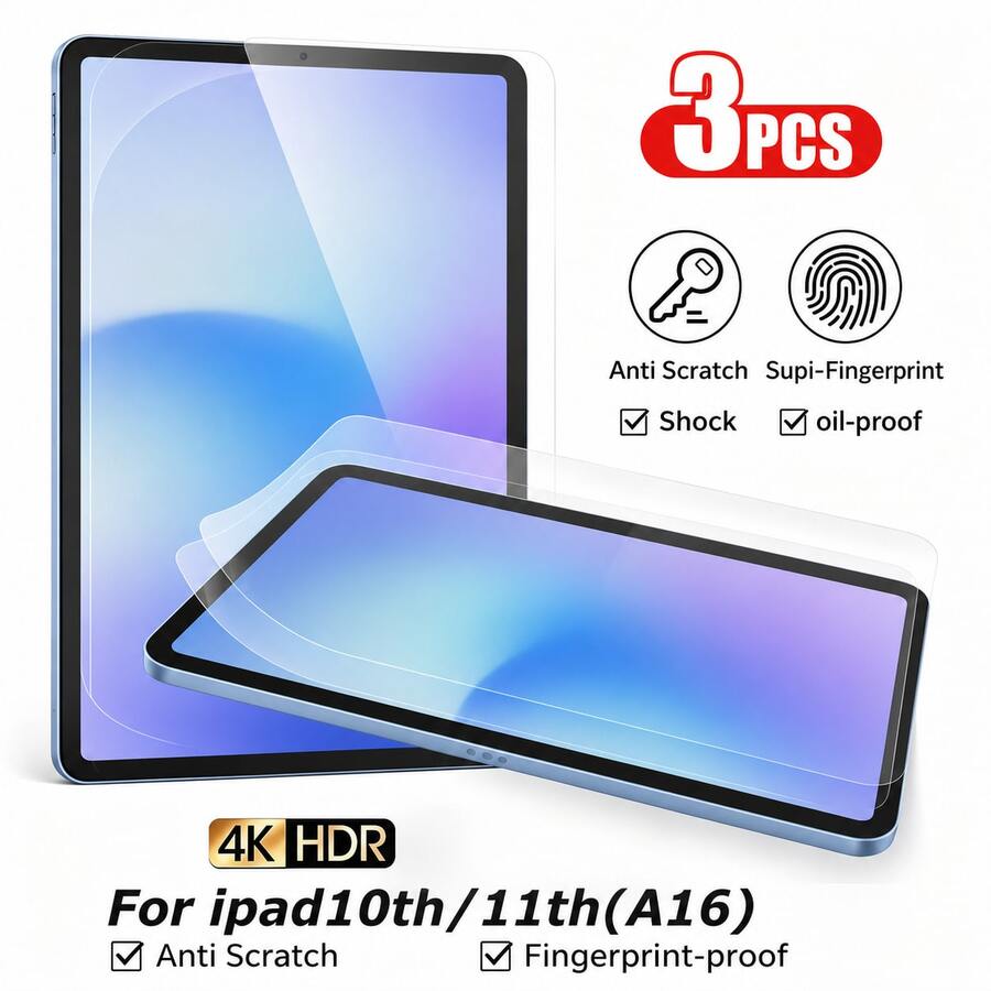 Yezodawee 3pcs Matte Paper-Feel Screen Protector Film, Compatible With IPad 10th Gen 10.9 Inch (2022), [Face ID And Apple Pencil Compatible], Anti-Scratch, Bubble-Free, High Definition Transparent, Anti-Fingerprint, Tablet Screen Protector Film, Random Quantity Accessories, Compatible With Apple Mini/Air/Pro - Matte 3pcs - View 1
