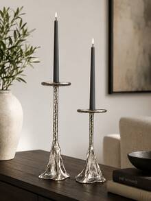 1pc/2pcs Vintage Silver Hammered Metal Candle Holder Set, Sculptural Candle Holders For Dining Table, Fireplace Mantel, Shelf And Home Decor Gift - A - View 11