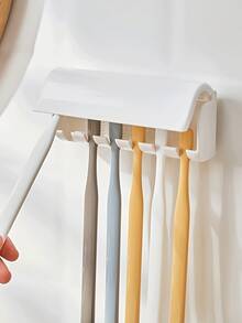 6 Slot Toothbrush Holder With Lid Self Adhesive Toothbrush Organizer For Dorm Bathroom And Shower Holds 6 Toothbrushes - White - View 2