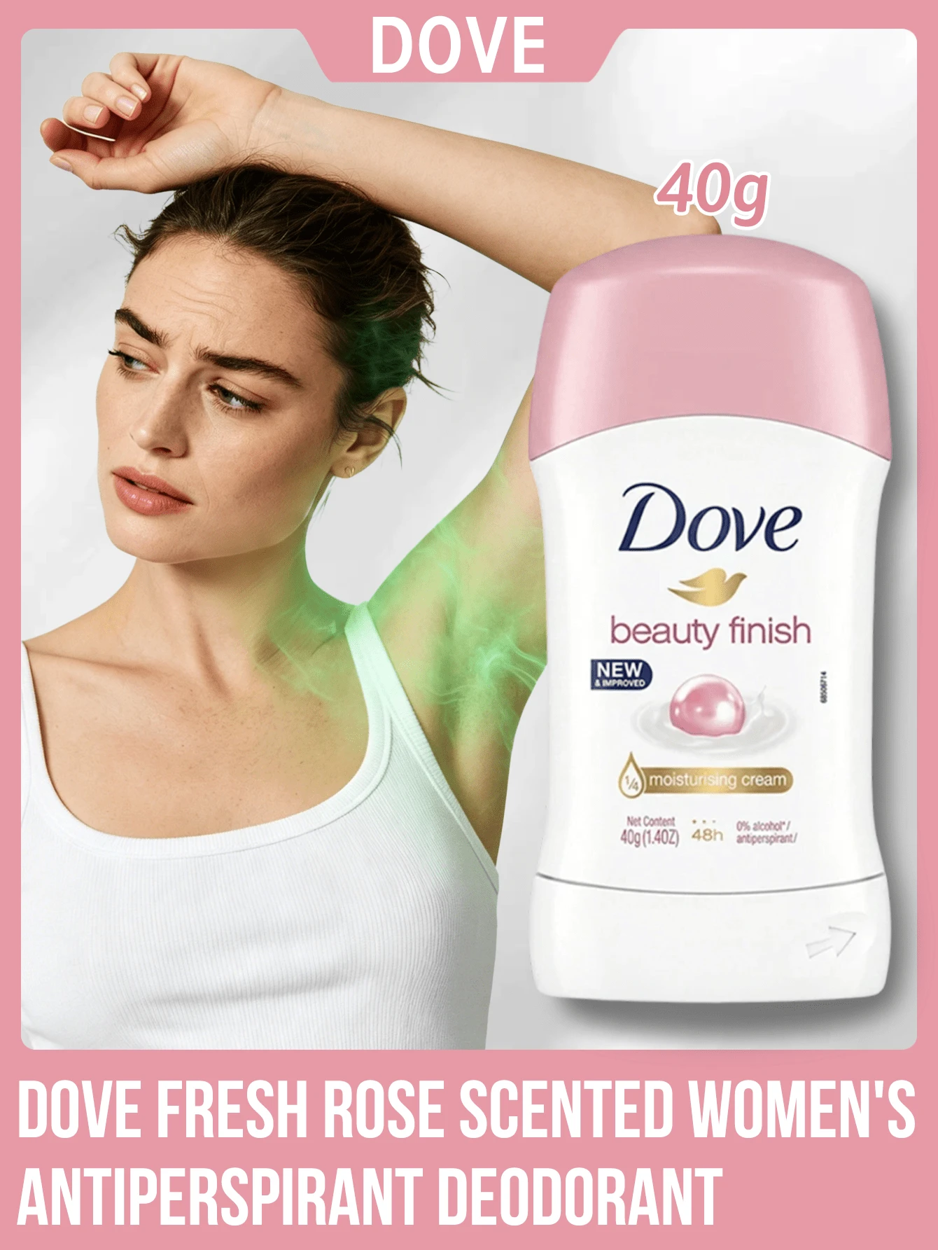 Dove 新鮮玫瑰香氛女性止汗除臭膏,48小時吸汗微鹽配方,持久清新乾爽不黏膩,便攜式,0%酒精,保濕乳霜,腋下護理異味控制,適用日常、夏季、健身房、敏感肌,40g - 清新玫瑰40g - 查看 1