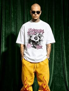 Herren Sommer Lässig Weiches Rundhals Kurzarm-Shirt, Punk Rock Weibliches Gesicht Muster Grafik ist geeignet für den täglichen Gebrauch. - Weiss - Übersicht 1