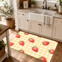 1pc, Home Decor, Strawberry Plaid Pattern Printed Floor Mat, Diatomaceous Earth Kitchen Rug, Kitchen Mat, Floor Mat, Easy To Clean, Printed Rectangular, Suitable For Living Room, Bedroom, Hallway, Bathroom, Laundry Room - Polyester Carpet, Suitable For Indoor And Outdoor Home Decor - Multicolor - View 7