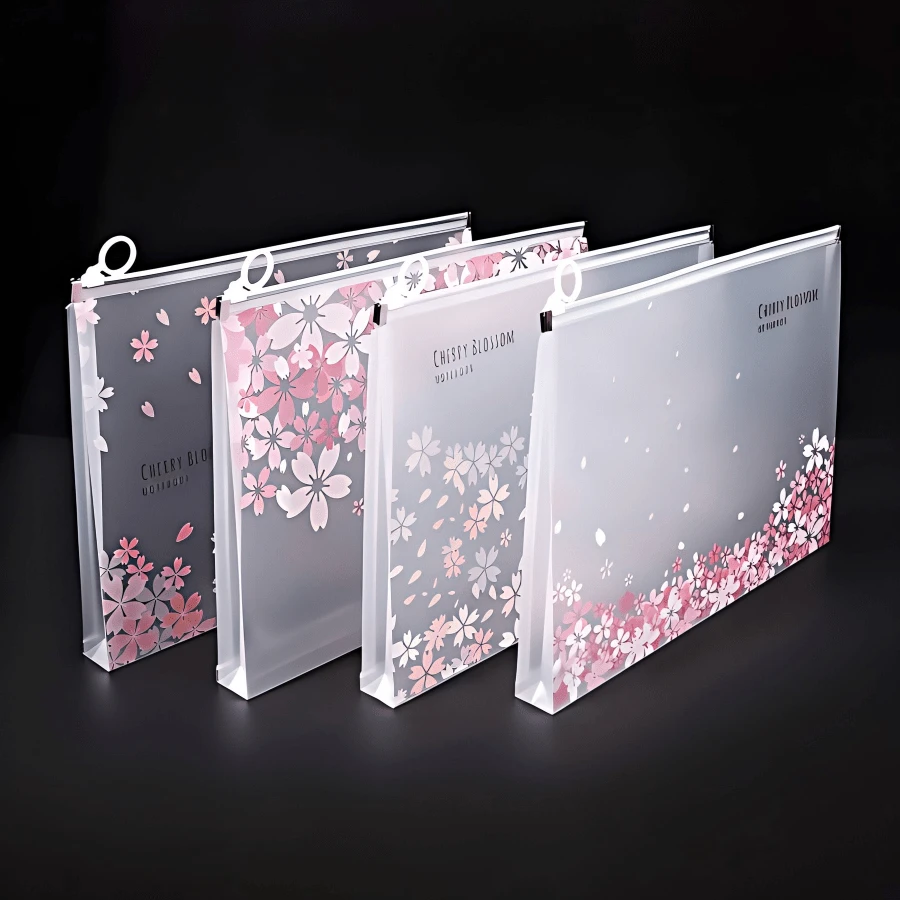 4pcs A4 Waterproof Cherry Blossom Style Zipper File Bags, 4 Styles, High-Quality PP Material, 3D A4 Storage File Bags, Suitable For Stationery, Office Supplies, Home Organization And Travel Storage - Back To School Season - A4 - View 1