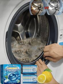 Washing Machine Cleaning Tablets, Deep Clean Drum And Pulsator, Effectively Removes Limescale Residue And Odor, Quick Foaming, Long-Lasting Freshness, Lemon Scent. Washing Machine Cleaner, Laundry Detergent, Descaler, Deodorizer, Freshening Tablets, Front-Load Washer Cleaner, Top-Load Washer Cleaner, Laundry Equipment Cleaner, Lemon Fresh, Long-Lasting Fragrance. - Solid/powder - View 2