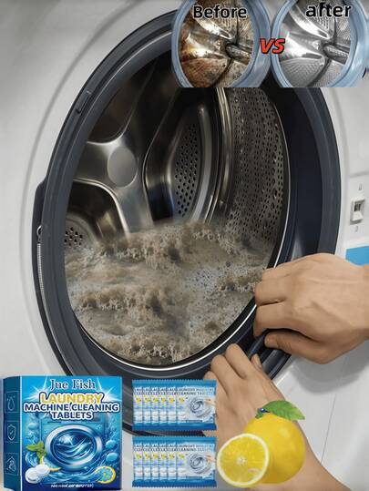 Washing Machine Cleaning Tablets, Deep Clean Drum And Pulsator, Effectively Removes Limescale Residue And Odor, Quick Foaming, Long-Lasting Freshness, Lemon Scent. Washing Machine Cleaner, Laundry Detergent, Descaler, Deodorizer, Freshening Tablets, Front-Load Washer Cleaner, Top-Load Washer Cleaner, Laundry Equipment Cleaner, Lemon Fresh, Long-Lasting Fragrance.