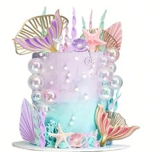 25 piezas/Set Decoraciones de Pastel Tema Oceánico Sirena, Cola de Sirena, Estrella de Mar, Coral, Conchas, Fiesta de Cumpleaños en la Playa - Multicolor - Ver 11