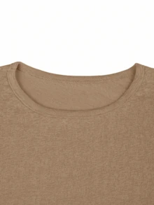 Y2K Style Elastic Sheer Long Sleeve Crew Neck Fitted T-Shirt Top - Khaki - View 6