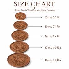 1pc Creative Walnut Wood Carved Cherry Flower Round Wooden Plate, Western Dinner Plate, Steak Plate, Candy Dish, Fruit Plate, Solid Wood Pizza Board Tray - Cherry - View 8