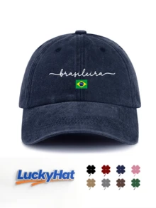 水洗復古棒球帽,附 Brasileira 圖案,巴西女孩驕傲風格老爹帽,中性 Y2K 街頭風遮陽帽,適合夏季海灘旅行 - brasileira - 查看 10