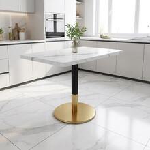 Modern Rectangular Dining Table For 2 People, Small Kitchen Table With White Marble-Effect Wooden Top And Black Metal Pedestal Base, Negotiation Table With Gold Frame For Dining Room, Kitchen, Office And Meeting Room, 80 X 60 Cm - 黑與白 - 查看 1