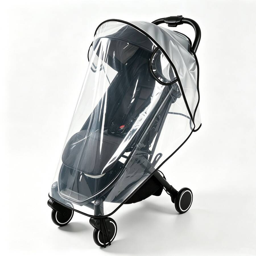 1pc Transparent Baby Stroller Rain Cover, Dual-Side Breathable, Lightweight, All-Season Universal Travel Windproof & Waterproof Cover - Clear - View 1