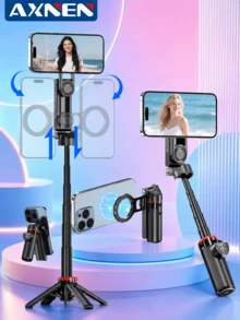 AXNEN Tripod Selfie Magnetik dengan Remote Bluetooth Nirkabel, Dudukan Tripod Ponsel yang Dapat Diperpanjang, Dudukan Ponsel Berputar 360°, Kompatibel dengan Android dan Sebagian Besar Smartphone, Cocok untuk Perjalanan, Aktivitas Luar Ruangan, Siaran Langsung, dan Perekaman Vlog - Satu-Ukuran - View 2