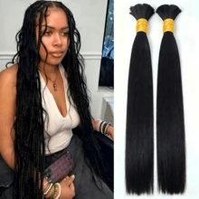 Boho Braids Human Hair Human Hair 100g 2 Bundles Boho Hair For Braiding Knotless Straight Human Hair Bundles Bulk Hair For Braiding - Multicolor - View 2