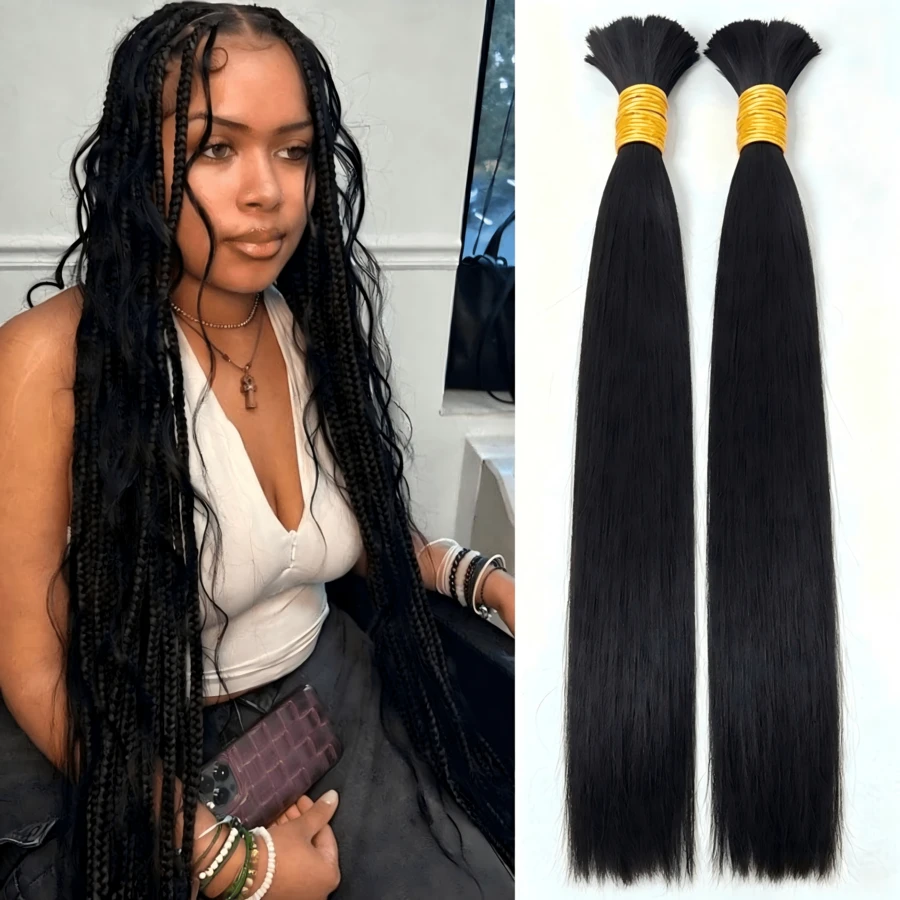 Boho Braids Human Hair Human Hair 100g 2 Bundles Boho Hair For Braiding Knotless Straight Human Hair Bundles Bulk Hair For Braiding