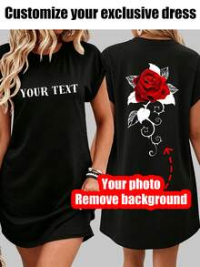 Personalized Custom Women's Summer Short Sleeve Dress, Pet Photos) And More... All Can Be ) Design Your Own Personalized Printed Black - Black - View 1