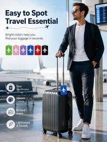 This Luggage Tag Features A Stylish Design With A Prominent Airplane Icon, Vibrant Colors, And High Visibility. It's An Essential For Cruise Travel And Also Perfect For Airport Check-In Or Carry-On Luggage. The Product Comes With A Durable And Flexible PVC Strap, Suitable For Both Men And Women, With Reliable Quality. - Multicolor - View 7