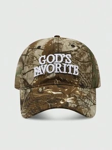 1 pezzo Cappellino da baseball da ragazza con ricamo "God's Favorite", mimetico con schizzi di inchiostro giungla, motivi stampati casuali - A - Visualizzare 11