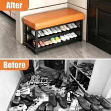 1PCS Shoe Bench Stool Shoe Storage Rack Cabinet Organiser With Cushion Padded Seat Unit - Orange - View 5