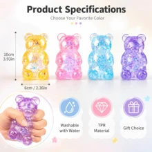 Questo giocattolo anti-stress a forma di orsetto in cristallo glitterato è un giocattolo a lento rimbalzo. La sua consistenza morbida ed elastica aiuta ad alleviare l'ansia ed è perfetto come regalo per il lavoro, lo studio, le feste o le vacanze, aiutando a ridurre lo stress. - Multicolore - Visualizzare 5