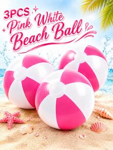 1pc Pink & White Inflatable Beach Ball, 40cm Before Inflation, 30cm After Inflation, Macaron Color Summer Beach Party Favor, Pool Party Decoration, Birthday Party Decor, Bachelorette Party Picnic Outdoor Water Play Accessory - Pink and White Inflatable Beach Balls - View 1