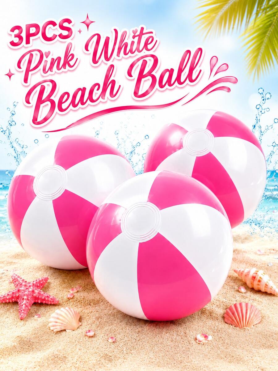 1pc Pink & White Inflatable Beach Ball, 40cm Before Inflation, 30cm After Inflation, Macaron Color Summer Beach Party Favor, Pool Party Decoration, Birthday Party Decor, Bachelorette Party Picnic Outdoor Water Play Accessory - Pink and White Inflatable Beach Balls - View 1